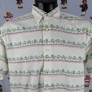 Vintage Tommy Jeans palm trees all over print white & green button-up Med shirt